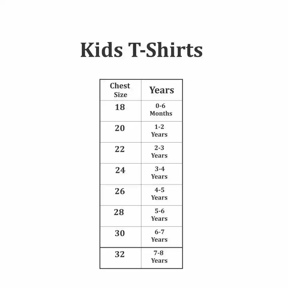 Sizing details for personalized printed T-shirts